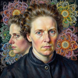 marie curie portrait painted in ian mcque style drawn by vania zouravliov and takato yamamoto, inspired by fractal flowers, intricate acrylic gouache painting, high detail, sharp high detail, artstation