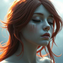 portrait of a young female human with red hair and light skin closed eyes fantasy artwork epic detailed and intricate digital painting trending on artstation by wlop octane render