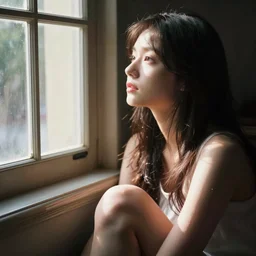 photography girl looking sitting next to window by hisako ayanami