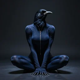 striking character concept portrait, black canary, sitting down with wrists together, dark blue leotard costume with zipper, curvaceous. detailed, high quality, dark lighting, very high contrast with dark background, fantasy, reflective, spotlight. digital artwork by artgerm and wlop and alex ross and greg rutkowski and alphonse mucha, trending on artstation