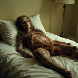 the strange creature in the bed, film still from the movie directed by denis villeneuve and david cronenberg with art direction by wayne barlow