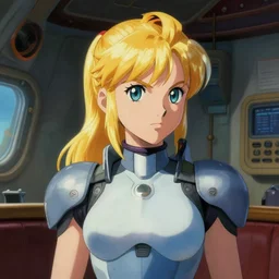 close portrait. ship interior bg. screenshot of a scene in metroid zero of zero suit samus painted by norman rockwell. character designed by hideaki anno. sideswept bangs, blonde hair, ponytail. digital. lighting by james gurney. trending on artstation. masterpiece. artgerm mucha rutkowski.