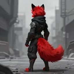 red fursona stoat tail > behind back | fantasyart | urbanscene coalpunk masculine fursona black
