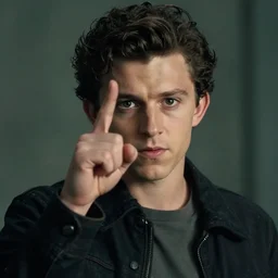 a movie still portrait of tom holland pointed his finger in forehead, based on urasawa naoki monster