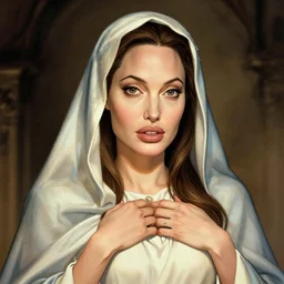 young angelina jolie as virgin mary, marvel comics by artgerm,