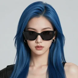 realistic portrait photo of a beautiful girl with blue hair and badass sunglasses by shin jeongho, nick silva and ilya kuvshinov, deviantart, 8 k resolution