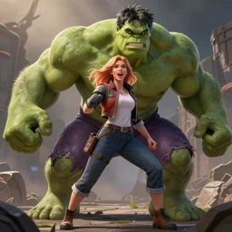 an action shot of tatiana maslany as she - hulk, in the style of the netflix show arcane, behance, artgerm, intricate, detailed, riot games, cell shaded