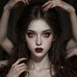 a gothic girl with 4 arms with a beautiful face, young face, pretty face, beautiful detailed face, very detailed eyes, female art, intricate details, hyper detailed, artstation, 8 k resolution, high detail, digital painting