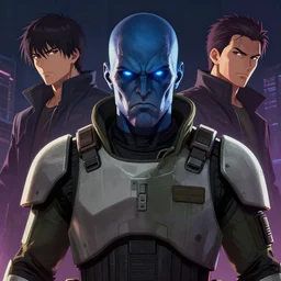 centered portrait of an angry soldier with glowing blue eyes, a bald head and blue skin with many scars, rogue trooper, cyberpunk dark fantasy art, gta 5 cover, official fanart behance hd artstation by jesper ejsing, by rhads, makoto shinkai and lois van baarle, ilya kuvshinov, ossdraws