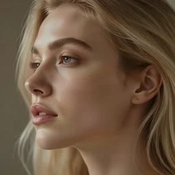 hight focus of a wonderful sweet wonderful symmetrical profile portrait of a lady with a clear skin, with a perfect lips, wonderful blonde hair, daz, emotional, new concept art, new interpretation of portrait, new era, digital art, fine art, dramatic light, cinematic, expressive, artstation, octane render 8 k s 1