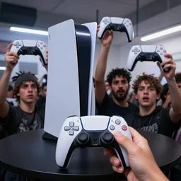 a photo of rioters demanding free playstations