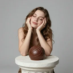 girl dreaming of a pedestal with a sacred chocolate over it