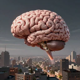 Giant brain floating over a city, concept art, artstation