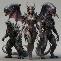a monstrous feminine humanoid fusion of a dragon, godzilla, and a xenomorph trending on artstation deviantart pinterest detailed hyper detailed photorealistic hd 8 k post - processing high resolution