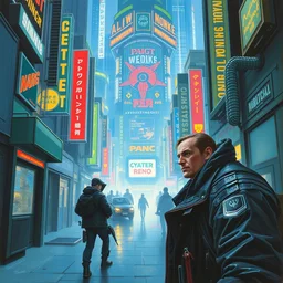 1 9 9 5 box art. netrunner cyberdeck. count zero. sly expression. on the streets of future reno. character class. keith parkinson. oil on canvas. and you ask, what are we doing?