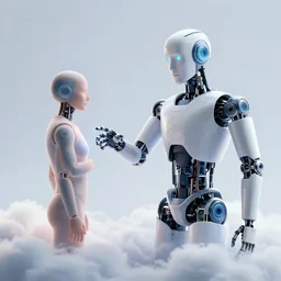 robotic ai god on the cloud is touching human adam, transferring new energy, the creation of adam, classical fresco by michelangelo buonarroti, gaston bussiere, craig mullins, j. c. leyendecker
