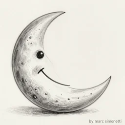 moon smiling, face only, smile, pencil drawing, pastel, by marc simonetti