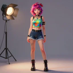 full body, front pose, digital illustration, portrait, punk rock girl, studio light, ultra - fine detail, art nouveau, in the style of georgian avasilcutei, vibrant colors, smooth gradients, high contrast, depth of field, aperture f 7. 2