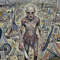 a creepy creature standing infront of an battlefield, Matte painting , detailed painting, greg rutkowski