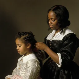 beautiful portrait of a black mom braiding her daughter's hair by franz xaver winterhalter