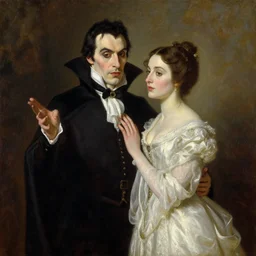 dracula with his wife, oil painting, dracula by bram stoker