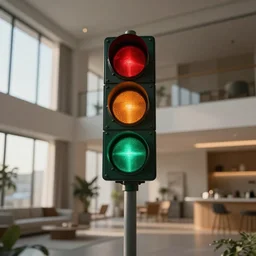 Taiwan a traffic light inside a spacious apartment interior cinematic lighting vray 8k low angle shallow depth of field, green traffic light, orange traffic light, red traffic light
