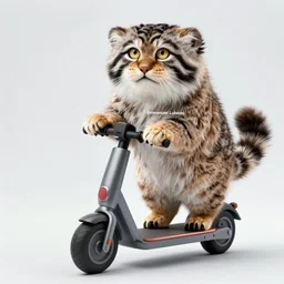 studio photo of a Pallas cat riding a scooter, by Emmanuel Lubezki