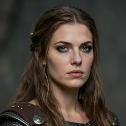 head and shoulders portrait of a barbarian, female, high fantasy, dnd, face details, by wlop