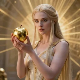 film still of eris, discordia, holding an reflective gold!!! metal apple, in the new dr. strange movie, goddess of chaos, god's rays highly detailed, fantasy character portrait, ultra realistic, wide angle, intricate details, mass effect, artifacts, luminous skies, highly detailed, michael cheval, peter mohrbacher, boris vallejo, jessica rossier