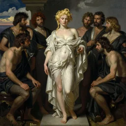 a blonde supermodel, by wayne barlowe, by gustav moreau, by goward, by gaston bussiere, by roberto ferri, by santiago caruso, by luis ricardo falero, by austin osman spare, by saturno butto