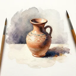 small centered on watercolor paper, paint brush strokes, abstract watercolor painting of scandinavian pottery, clay work, cinematic light, national romanticism by hans dahl, by jesper ejsing, by anders zorn, by greg rutkowski, by greg manchess, by tyler edlin