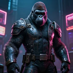 a gorilla in a detective suit, dystopia core, apocalyptic, armor, warrior, dramatic, sharp focus, fiction, neon, fantasy, hyper detailed, digital art, trending in artstation, cinematic lighting