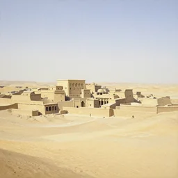 an ancient egyptian village, airbrush painting, pale, wide shot,