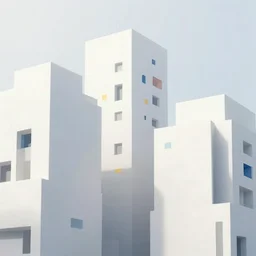 beautiful aesthetic geometric white clean brutalist architecture buildings city with colorful accents, abstract art, minimalist, octane render, hyperrealistic, 4k ultra hd