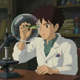 hyperrealist studio ghibli dull colors from close encounters of the third kind 1 9 7 7 of a scientist looking through a snake bubble.