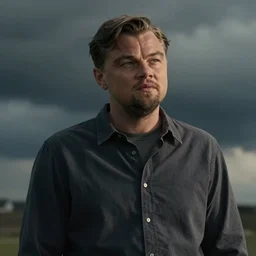 medium shot portrait of leonardo dicaprio in don't look up, octane render, redshift, smooth, photographic, drammatic lighting, dark clouds in the background, by dmitry prozorov, loish, and wlop, trending on artstation