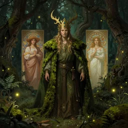 symmetry portrait of moss king of ent of fangorn forest, glam, fae, fireflies, forest background, intricate, elegant, highly detailed, digital painting, artstation, concept art, smooth, sharp focus, illustration, darkness, art by artgerm and greg rutkowski and fra angelico and alphons mucha