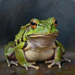 portrait of a frog from the archive of storms. by Daniel F. Gerhartz, hyperrealistic oil painting, 4k, studio lightning, very detailed face