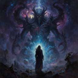 facing the evil darkness galactic nebular astral realm sacred journey in oil painting, trending on artstation, award winning, emotional, highly detailed surrealist art