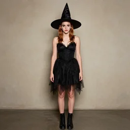 emma watson wearing halloween witch! costume, full body! shot, standing!!, colored, perfect symmetrical face, perfect eyes!!, by charlotte grimm, natural light, detailed face, canon eos c 3 0 0, ƒ 1. 8, 3 5 mm, 8 k, medium - format print