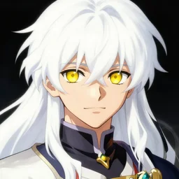 a stunning portrait of a protagonist from a fantasy light novel, white hair and yellow eyes by kentaro miura