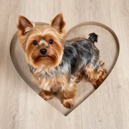 a brown yorkshire dog in the shape of a heart