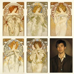 krenzcushart, alphonse mucha, j. c. leyendecker, and ruan jia combined art
