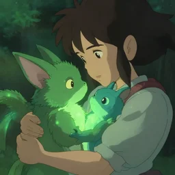 closeup, two fantasy creatures are catched by liana, liana wrap two fantasy creatures, in a gentle green dawn light, digital painting bioluminance studio ghibli artworks in 4 k design