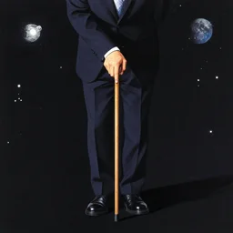 album cover of man with cane through space by akihiko yoshida