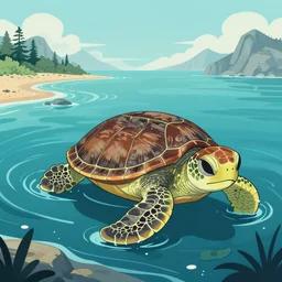 resolution 4k dead of night made in abyss design Akihito Tsukushi dream like storybooks red dead redemption 2 dream like ethereal esoteric turtle, sea, beach, swimming, mountain, water, cute turtle, art in the style of Patrick McHale