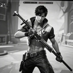 gigachad in valorant, ingame screenshot, black and white, high detailed