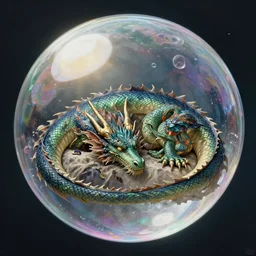 a dragon sleeping in a soap bubble, epic lighting, by ilya repin, phil hale and kent williams