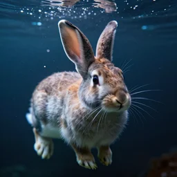 under water rabbit, water light scattering, underwater photography, high details, 8 k, realistic shot, cinematic lighting