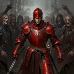 a knight in blood red armor cutting through a crowd of undead, detailed, centered, digital painting, artstation, concept art, donato giancola, joseph christian leyendecker, wlop, boris vallejo, breathtaking, 8 k resolution, extremely detailed, beautiful, establishing shot, artistic, hyperrealistic, beautiful face, octane render, cinematic lighting, dramatic lighting, masterpiece